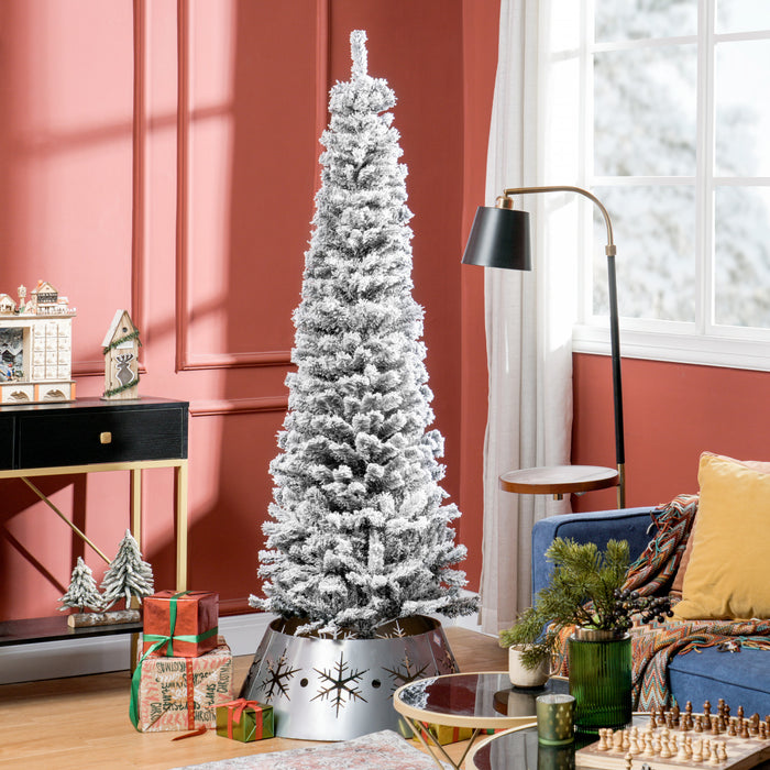 Homcom Snow Flocked Pencil Christmas Tree Slim Artificial Christmas Tree