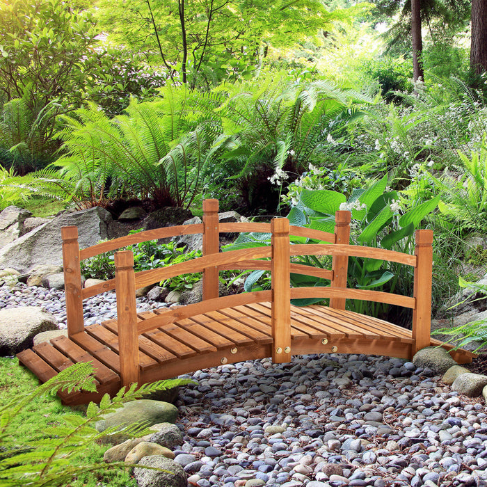 Outsunny 5ft Wooden Garden Bridge Classic Arc Footbridge With Guardrails For Stream Pond Walkway, Orange