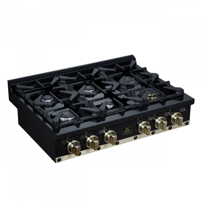 Forno Ambassador 36\" Gas Cooktop, Black, 6 burners-FCTGS5799-36CPBLK