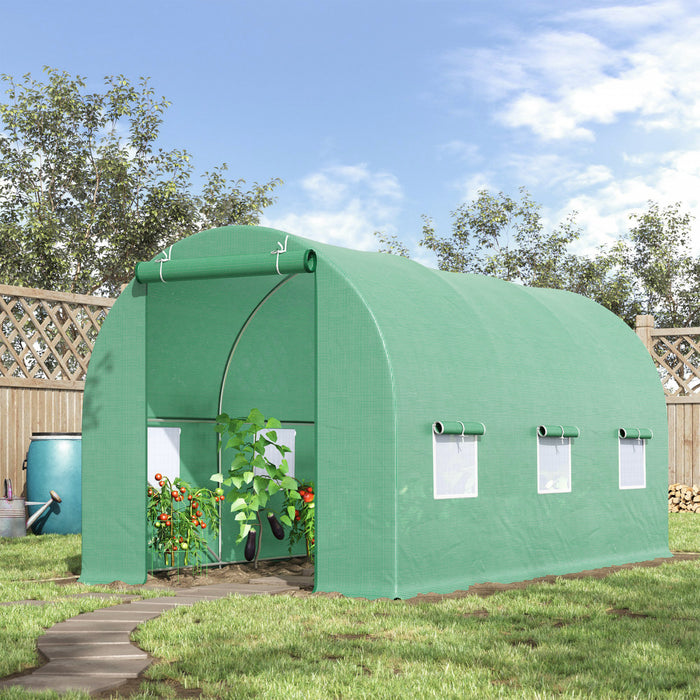 Outsunny 15' X 6.2' X 6.6' Walk-in Tunnel Greenhouse Garden Plant Seed Growing Warm House Outdoor Hot House W/ Roll Up Door, Windows, Pe Cover Green