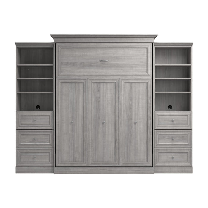 Bestar Versatile Queen Murphy Bed and Two Closet Organizers with Drawers (115 W) - Platinum Grey