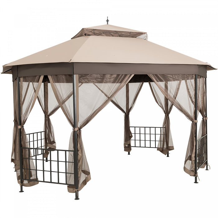 Costway 10' X 12' Octagonal Patio Gazebo Canopy Shelter Double Top W/netting Sidewalls