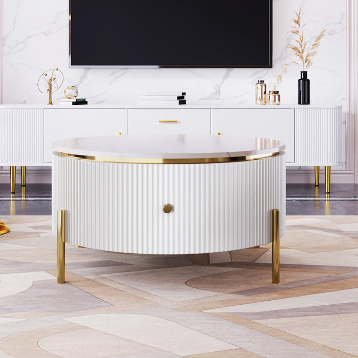 Nelson 31.5\" Modern Round Coffee Table With 2 Storage Drawers, White