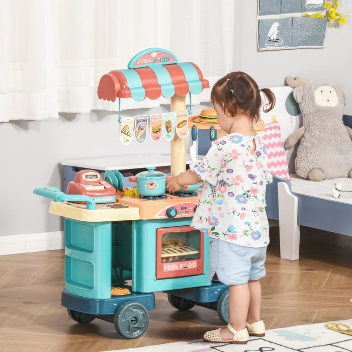 Qaba 50 Pcs Kids Fast Food Shop Cart Pretend Playset Multi-functional Kitchen Supermarket Toys Trolley Set With Play Food Register Accessories Gift For Boys Girls Age 3- 6