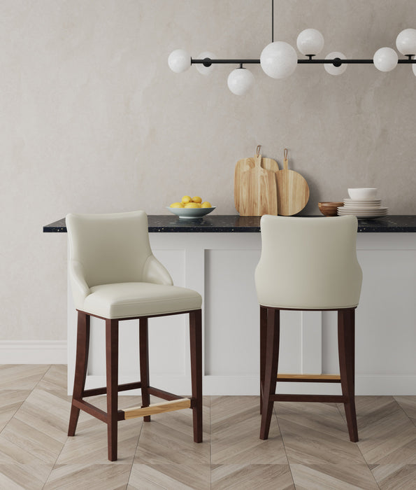 Shubert Modern Wood Upholstered Barstool in Ivory - Set of 2