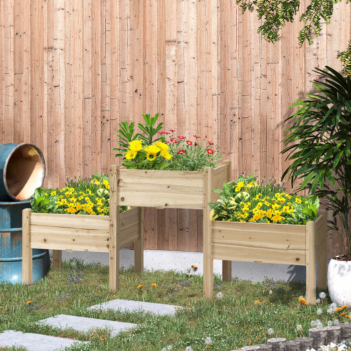 Outsunny 3-tier Raised Garden Bed, Elevated Planter Boxes, Freestanding Wooden Plant Stand For Vegetables, Herb And Flowers, Natural