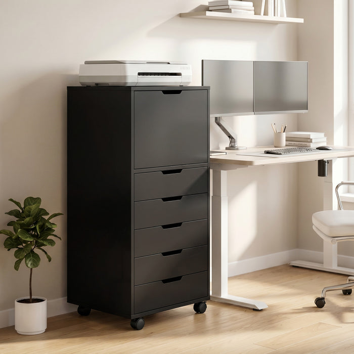 HOMCOM 5 Drawer Vertical File Cabinet with Lockable Wheels, Black