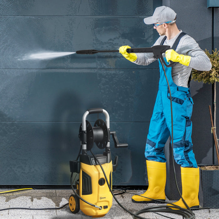 Outsunny Electric Pressure Washer, 1800W High Pressure Washer with 20 ft Outlet Hose, Adjustable Nozzle, 1.9GPM Power Washer with Hose Reel, Steel Handle for Home Patio, Yellow