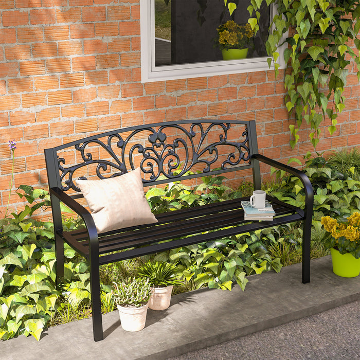 Outsunny 50\" 2-seater Garden Bench Chair For Yard, Lawn, Porch, Black
