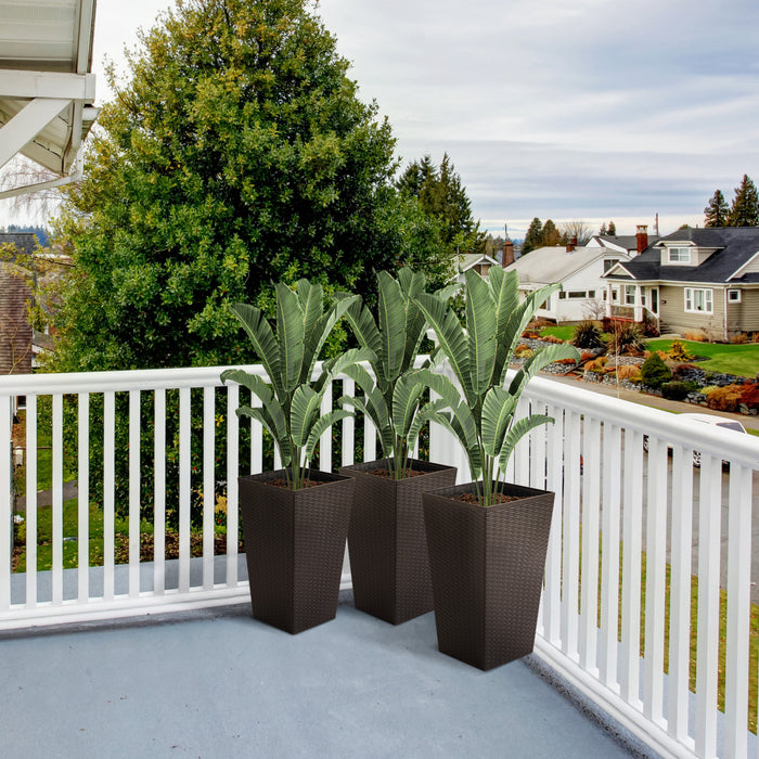 Outsunny Set Of 3 Tall Planters With Drainage Hole, Outdoor & Indoor Flower Pot Set For Front Door, Entryway, Patio And Deck, Brown