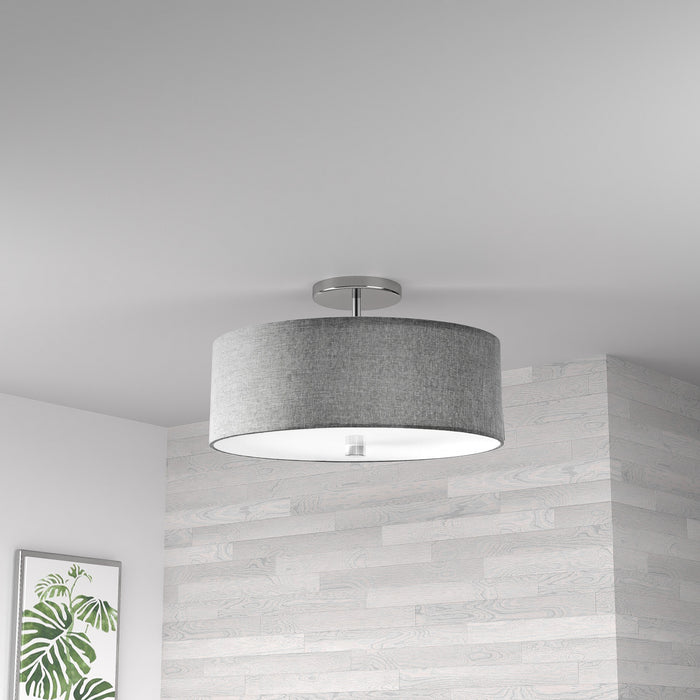 Dainolite Everly 3 Light Semi-flush Mount Polished Chrome Finish Grey Shade Lamp