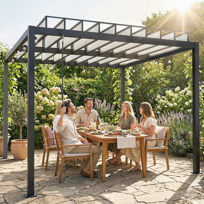 Outsunny 9.5x10 ft Louvered Pergola with PC Roof, Aluminium Pergola Gazebo