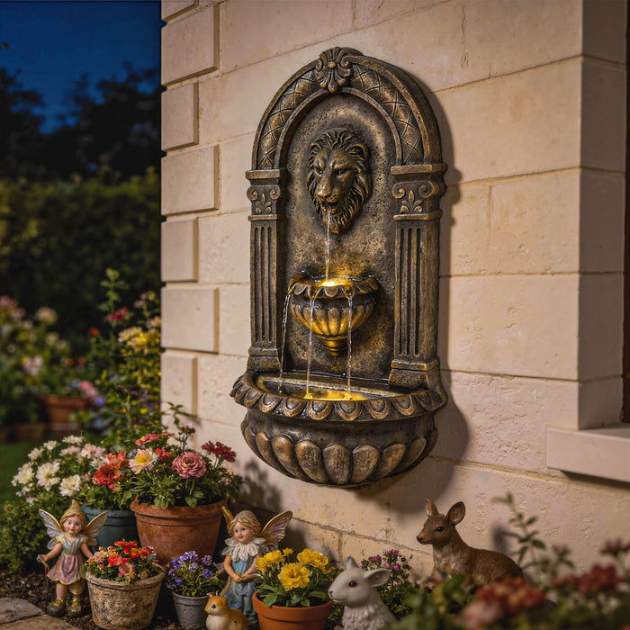 Outsunny Wall-Mounted 3-Tier Outdoor Fountain with LED Lights
