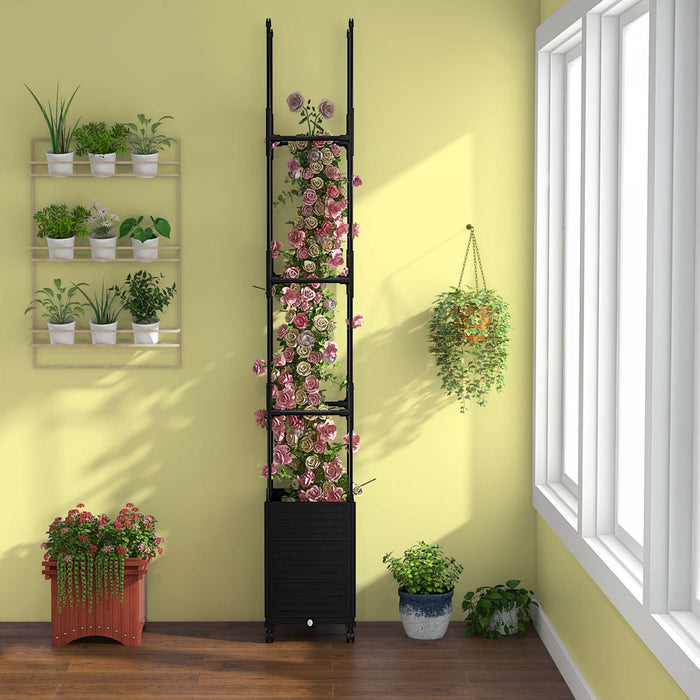 Costway 2 Pcs Raised Garden Bed With Trellis And Wheels Self-watering Planter Box With 3 Heights