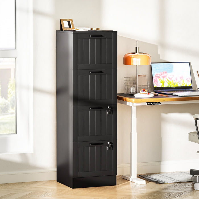 HOMCOM 4 Drawer File Cabinet with Lock Filing Cabinet for A4 Letter Black