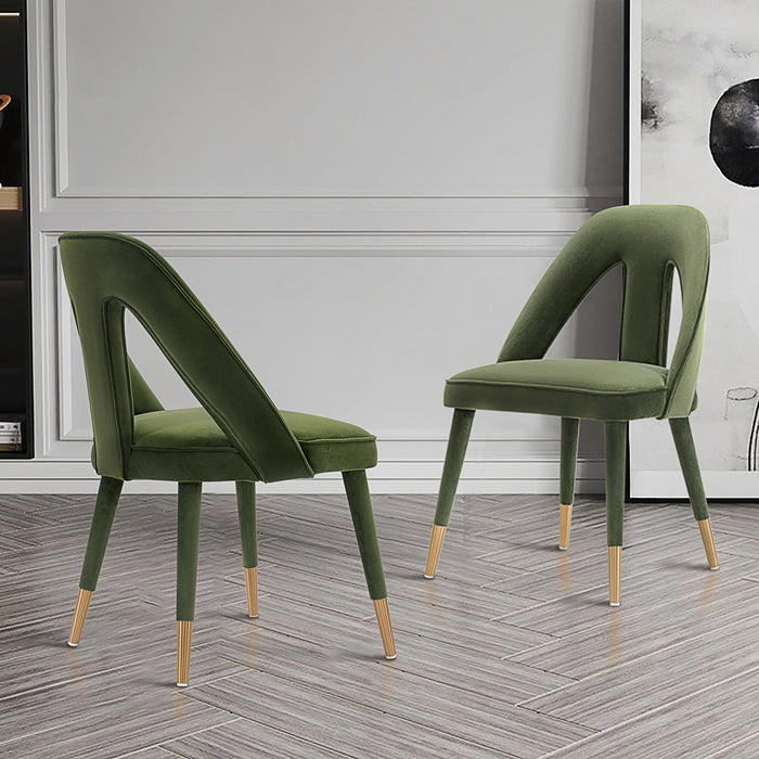 Neda Modern Upholstered Velvet Dining Chair in Olive Green - Set of 2
