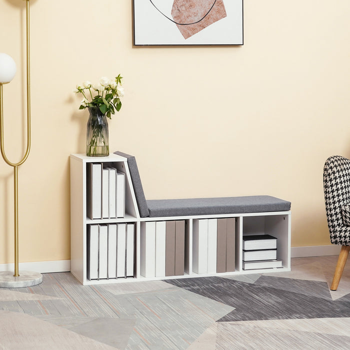 HOMCOM 5-Cubby Bookcase with Cushioned Reading Nook, Grey