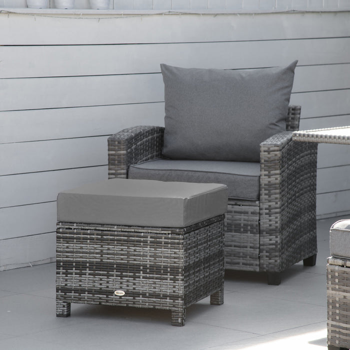 Outsunny Patio Rattan Ottoman with Cushion and Metal Frame for Garden, Grey