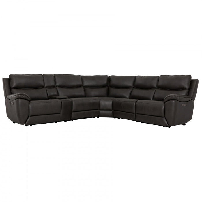 Rocco 6-Piece Leather Match Power Reclining Sectional with Adjustable Headrests and Storage Console - Espresso