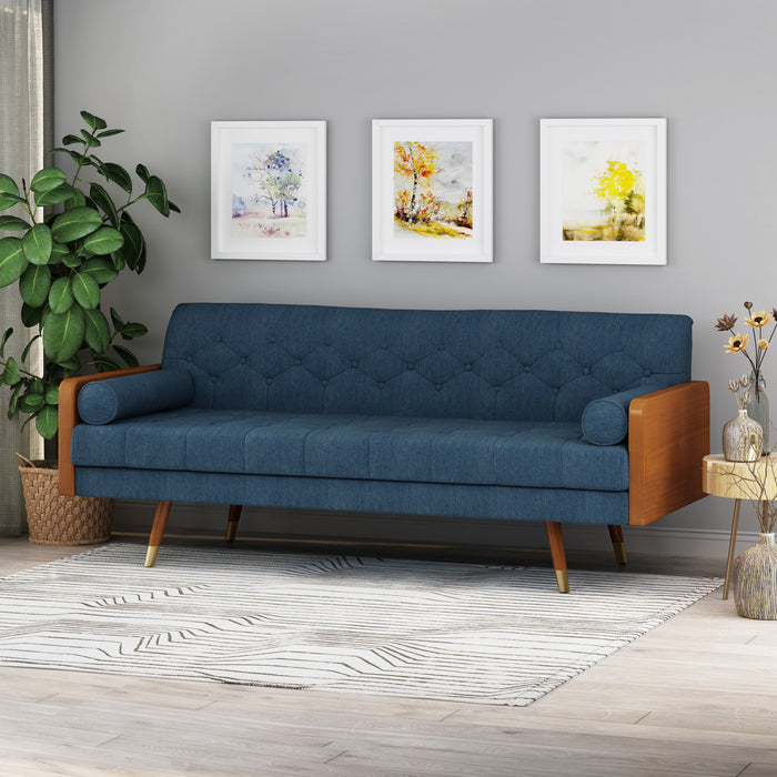 Aidan 3-seater Tufted Fabric Sofa With Foam Cushions - Navy Blue