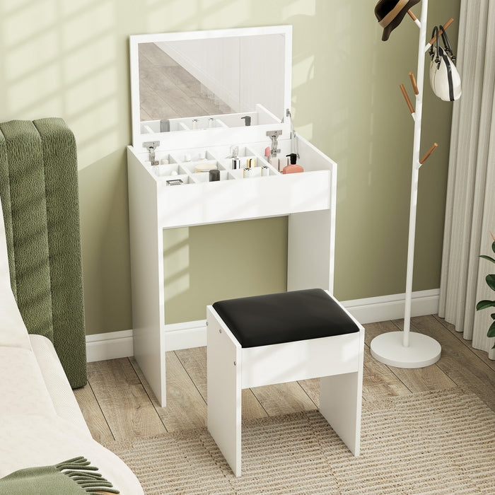 HOMCOM Vanity Set with Mirror Stool Makeup Desk with Flip Top for Bedroom