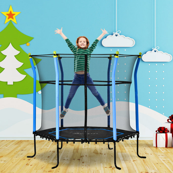 Soozier 63\" Kids Trampoline Mini Indoor/outdoor Bouncer Jumper With Enclosure Net Elastic Thick Padded Pole Gift For Child Toddler Age 3-10 Years Old Blue