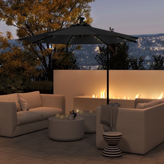 Outsunny 10ft Outdoor Cantilever Umbrella With Solar Lights Black