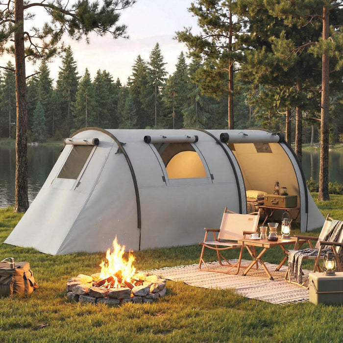 Outsunny 3-4 Person Camping Tent with 2 Rooms, Waterproof Family Tent