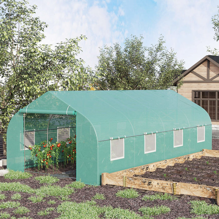 Outsunny 20x10x7ft Walk-in Steeple Greenhouse Outdoor Backyard Plant Seed Growth Shed Tunnel Warm House With 2 Anchor Way Green