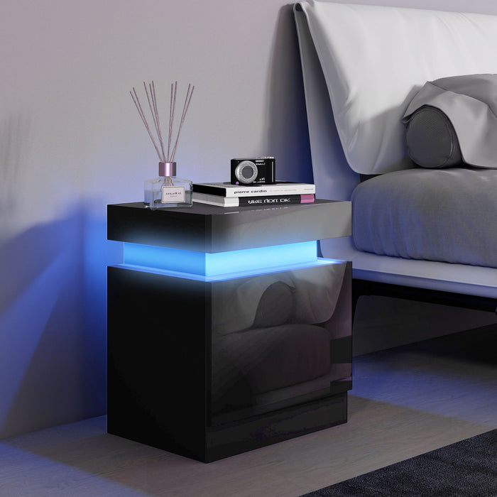 HOMCOM Nightstand, Side Table w/ LED Lights, for Bedroom