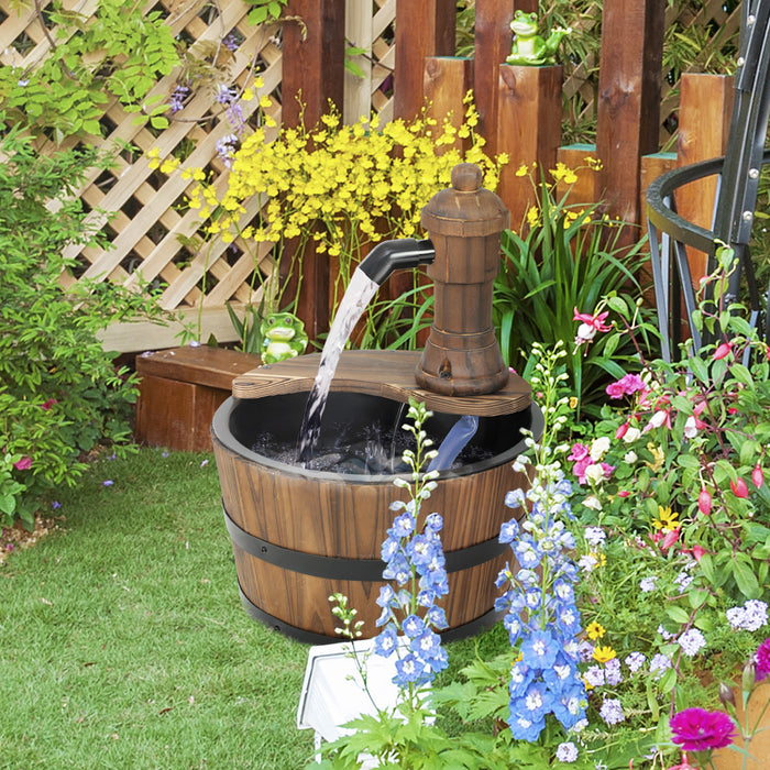 Outsunny Barrel Outdoor Water Garden Fountain With Electric Pump, Carbonized