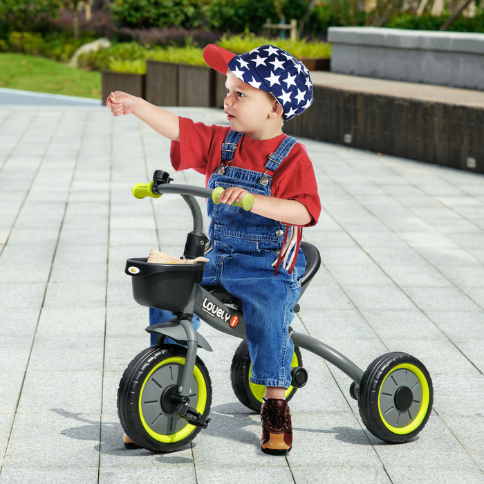 Qaba Tricycle For Toddler 2-5 Year Old Girls And Boys, Toddler Bike With Adjustable Seat, Basket, Bell, Black