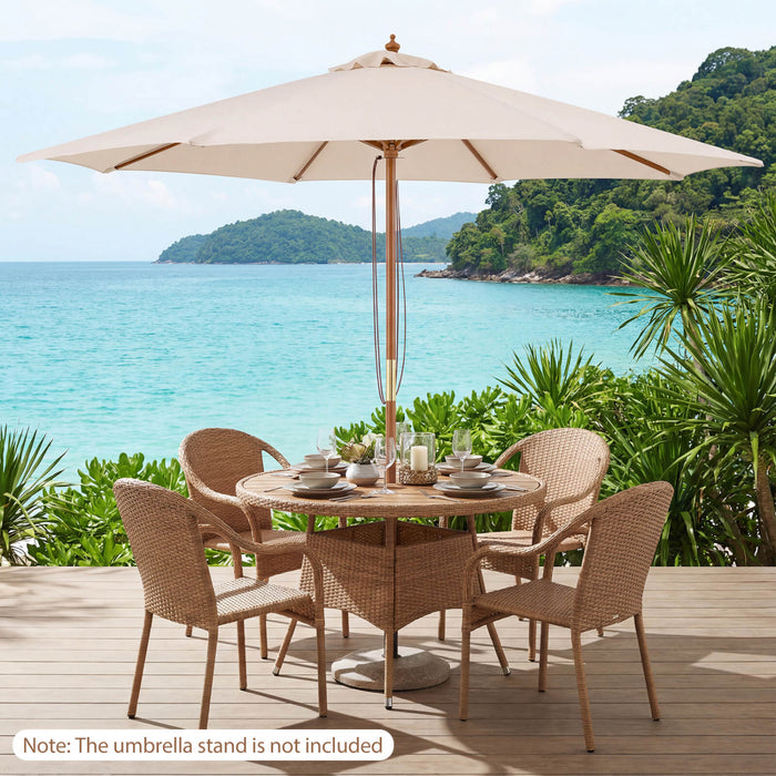 Costway 9 FT Patio Umbrella with Adjustable Height Rope Pulley Lift Vented Top 8 Sturdy Ribs Beige