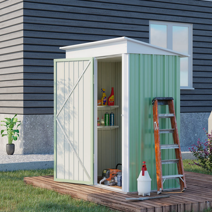 Outsunny 5' X 3' Steel Outdoor Storage Shed, Small Lean-to Garden Shed With Adjustable Shelf, Lock And Gloves For Lawn Mower, Tool, Bike Motorcycle, Patio, Lawn, Green