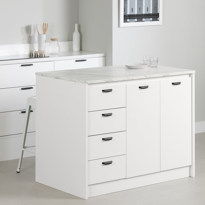 Myro Kitchen Island With Storage - Faux White Marble And White 