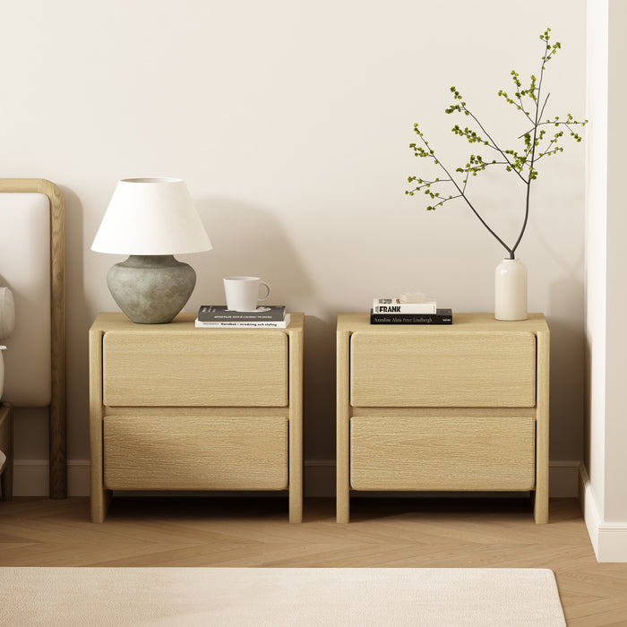 Linda Modern 24\" Nightstand in Natural Oak (2-Drawer) - Set of 2