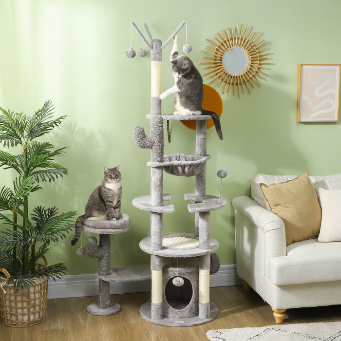 Pawhut 71\" Tall Cat Tree, Multi-level Cat Tower For Indoor Cats With Scratching Posts, Sisal Pad, Cat Condo, Bed, Hammock, Platforms, Toy Balls, Cat Activity Center, Light Grey