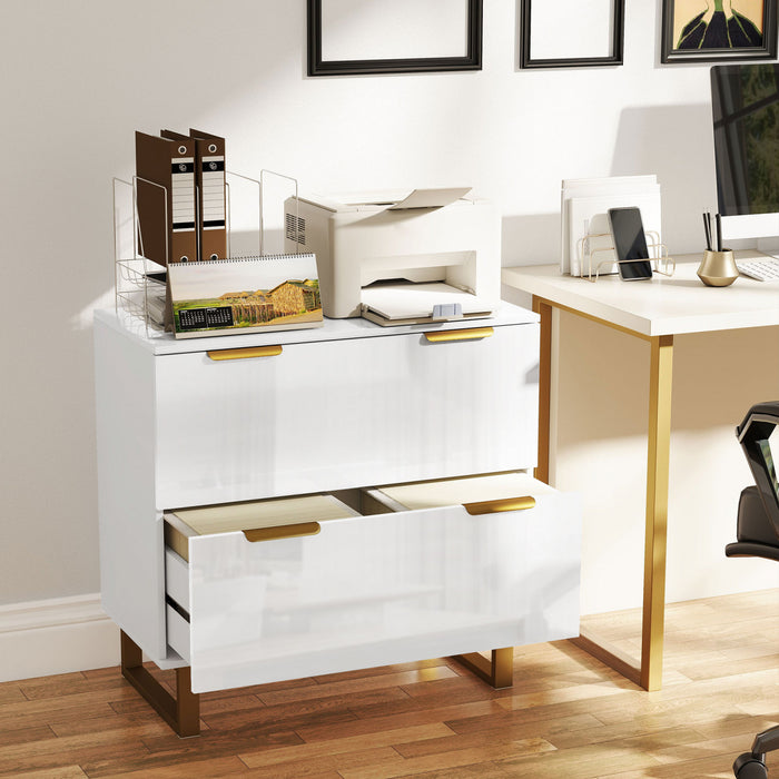 HOMCOM 2 Drawer File Cabinet Lateral Filing Cabinet High Gloss White