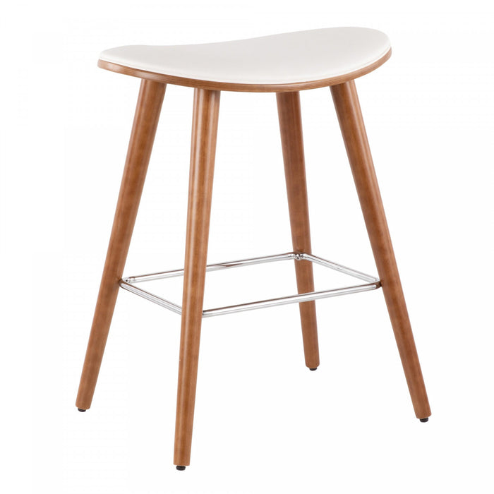 LumiSource Saddle White Faux Leather Mid-Century Modern Counter-Height Stool - Set of 2