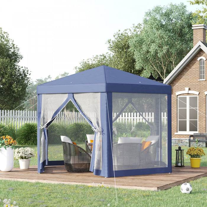 Outsunny Φ13' Hexagon Party Tent Patio Gazebo Outdoor Activity Event Canopy Quick Sun Shelter Pavilion With Netting Mesh Sidewall Blue