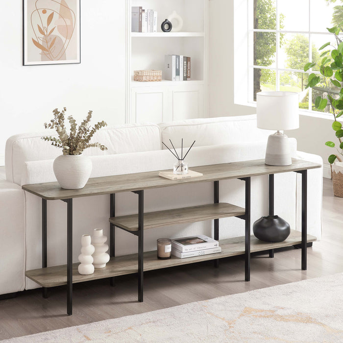 Celine Contemporary Modern 71\" Console Table in Rustic Gray (3-Shelf)
