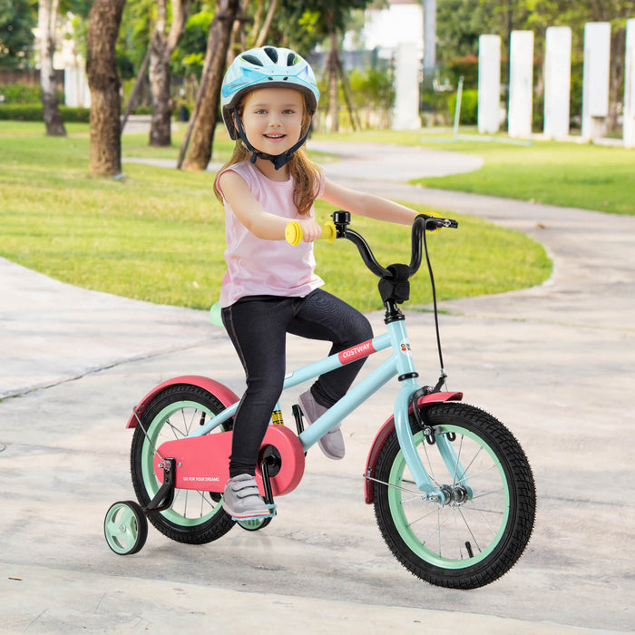 Costway 14\" Kids Bike With Adjustable Saddle Handlebar Removable Training Wheels Handbrake Red