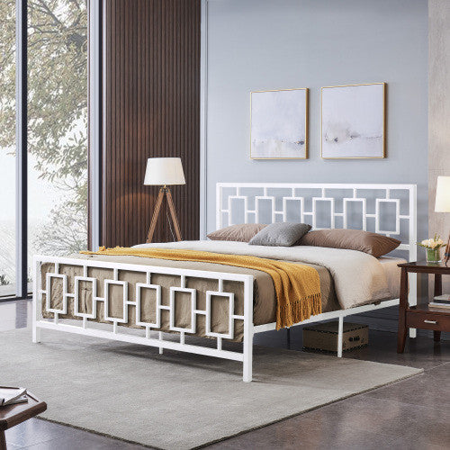Henry Metal Bed Frame With Vintage Headboard,king Size,white King Bed