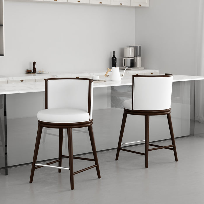 Evalyn Modern Wood Upholstered Counter Stool in White - Set of 2