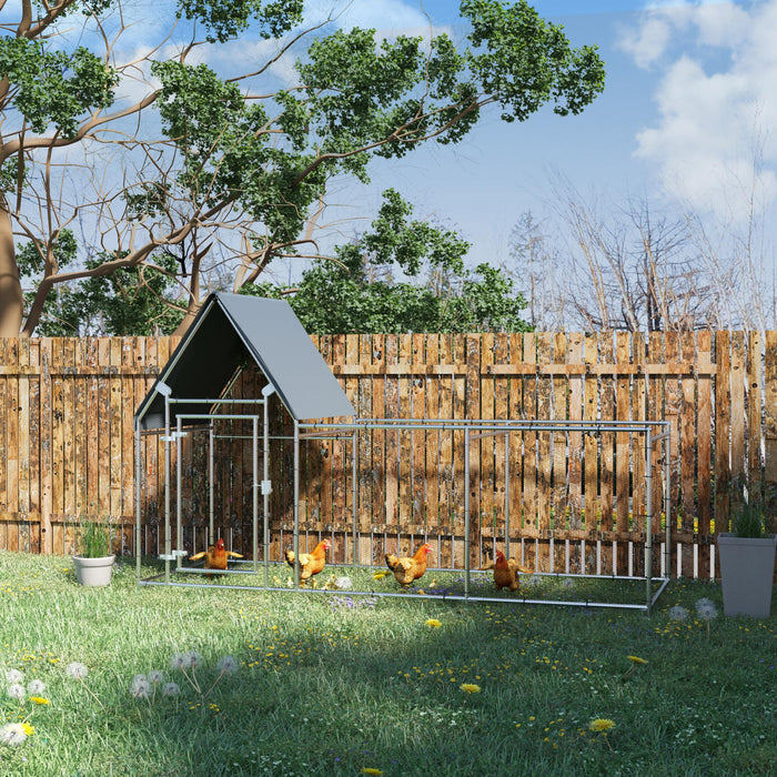 Pawhut Walk In Chicken Run, Large Galvanized Chicken Coop, Hen Poultry House Cage, Rabbit Hutch Metal Enclosure With Water-resist Cover For Outdoor Backyard Farm, 119\" X 42\" X 68\"