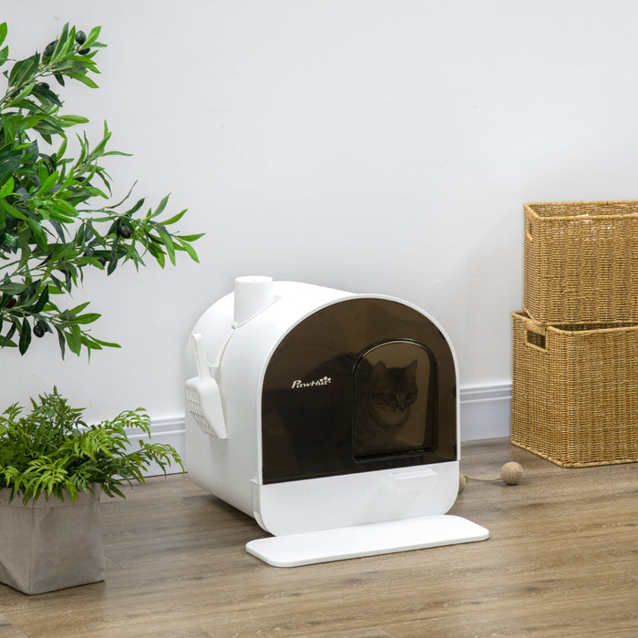 Pawhut Large Cat Litter Box With Lid, Enclosed Kitty Litter Box With Slide-out Tray, Scoop, Filter, White