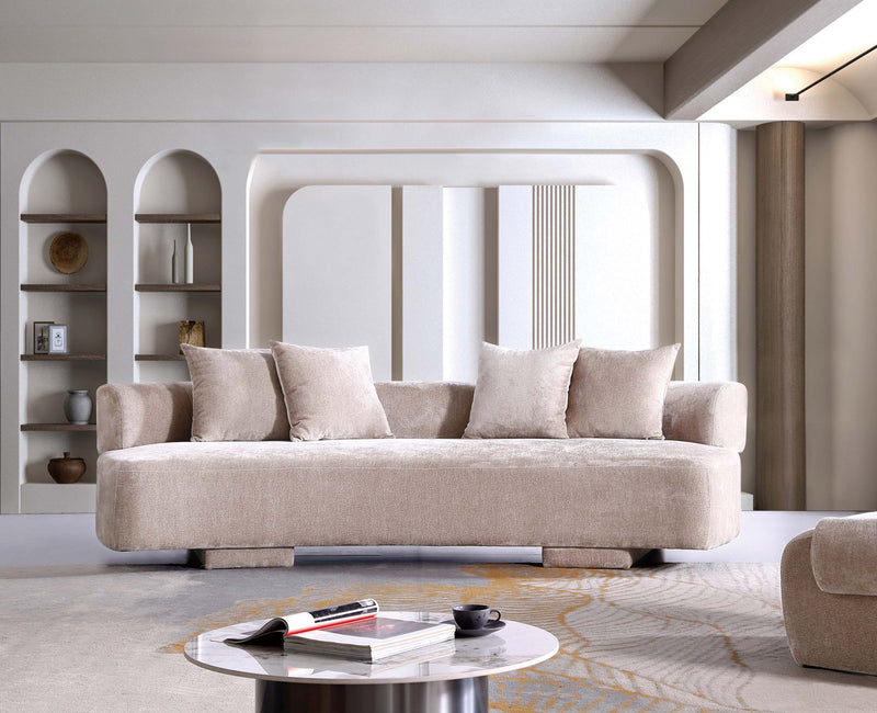 Verandah Mid-Century Modern 112\" Chenille Sofa in Beige
