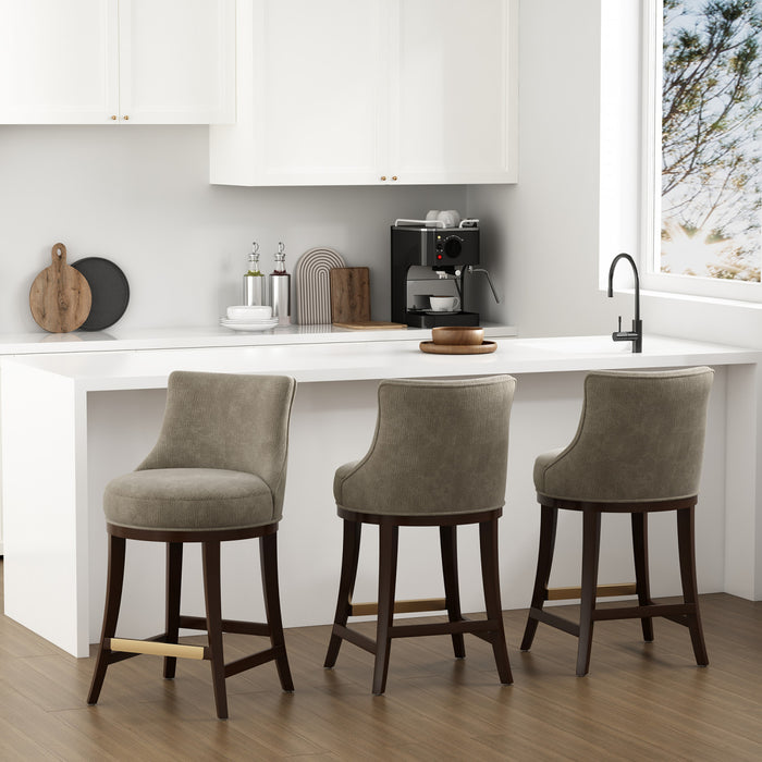 Lucia Modern Chenille Wood Counter Stool in Taupe - Set of 3