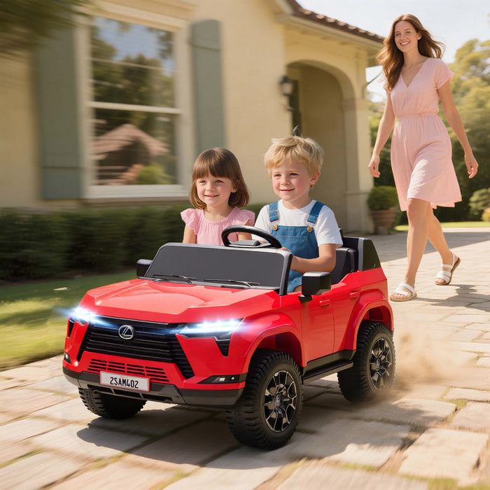 Qaba 2 Seater Electric Car For Kids, 12v 7ah Lexus Gx550 Licensed Battery Powered Ride On Car With Remote Control, 4 Wheel Suspension System, Usb, Led Light, 3 Speed, Red