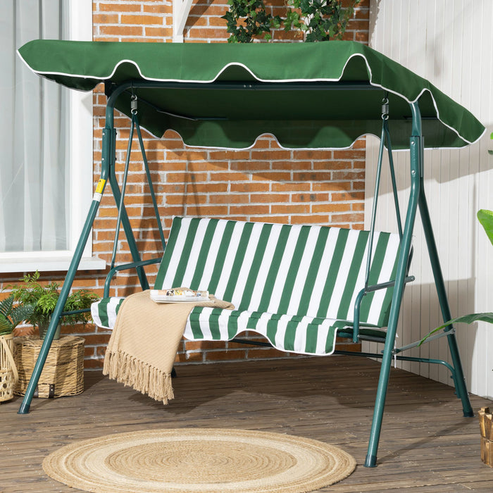 Outsunny 3-seat Patio Swing Chair With Adjustable Canopy Green And White
